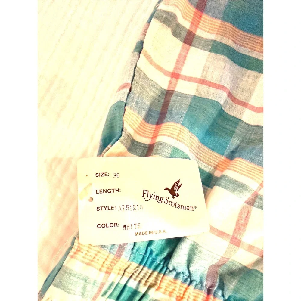 Flying Scotsman Vintage Mens Plaid Madras Swim Trunks Turquoise Pink White  36